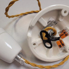 Suspension porcelaine douille, câble textile et rosace