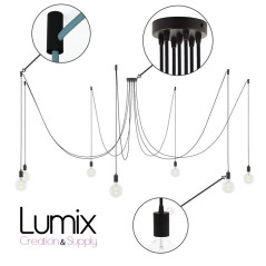 Suspension multiple Octopus 7 - Porte-douille métal  avec douille E27 bakélite