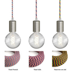 Suspension multiple Octopus 7 - Porte-douille métal couleur Inox avec douille E27 bakélite