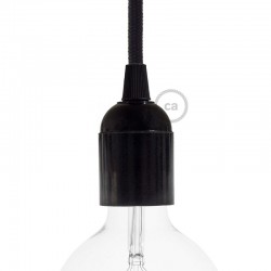 Douille E27 lisse en bakélite noire avec ampoule globe