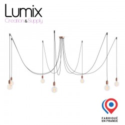 Octopus 7 Multiple Pendant light - Coloured metal socket holder Satin copper with E27 bakelite socket