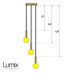 Suspension multiple 3 lampes - Douilles métal longue E27 - 6 Couleurs au choix