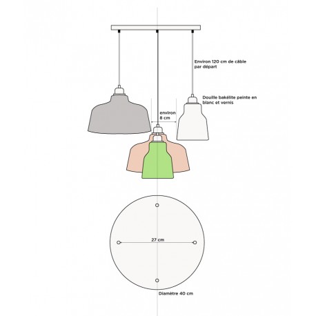 Privée : Pendant light multiple 4 lampes Abat-jour COPPA - Rosace XXL Blanche dibond - Ref PR2023-024