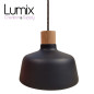 Suspension céramique noire COPPA forme cloche et porte-douille bois fait main