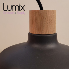 Suspension COPPA forme cloche en céramique noire et bois fait main