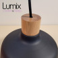 Suspension céramique noire COPPA forme cloche et porte-douille bois fait main