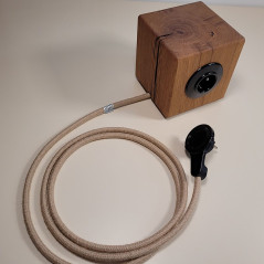 Bloc multiprise en chêne massif - 3 prises de courant disponibles en bakélite - Câble textile jute naturel
