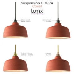 Suspension multiple 3 lampes céramique COPPA CLOCHE CORAIL montées sur pavillon métal 800 mm de long