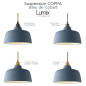 Suspension multiple 3 lampes céramique COPPA CLOCHE BLEU DE COBALT montées sur pavillon métal 800 mm de long Suspension multiple 3 lampes céramique COPPA CLOCHE BLEU DE COBALT montées sur pavillon métal 800 mm de long