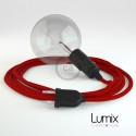 Lampe baladeuse câble textile ROUGE, douille E27 bakélite noire avec interrupteur intégré
