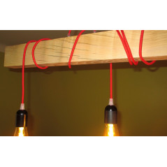 poutre lumineuse en bois avec suspente douille avec cage noire