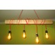 Poutre lumineuse bois de chêne vert massif 6 lampes douilles porcelaines noires 220V - 100 cm de long sur 7 x 7cm