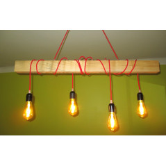 poutre lumineuse en bois avec suspente douille avec cage noire