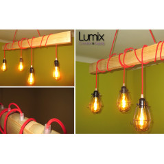 Poutre lumineuse bois de frêne massif 4 lampes douilles bakélite noires 220V - environ 100 cm de long