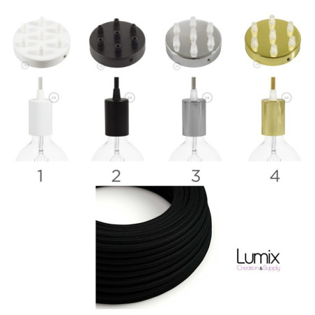 Suspension multiple OCTOPUS 7 Métal - Câble textile extra-souple NOIR coton