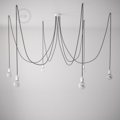 Suspension multiple OCTOPUS 7 Métal - Câble textile extra-souple NOIR coton