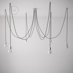 Suspension multiple OCTOPUS 7 Métal - Câble textile extra-souple NOIR coton