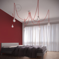 Suspension multiple OCTOPUS 7 lampes - câble textile extra-souple câble rouge
