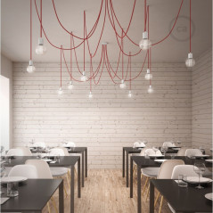 Suspension multiple 7 lampes câble textilerouge 