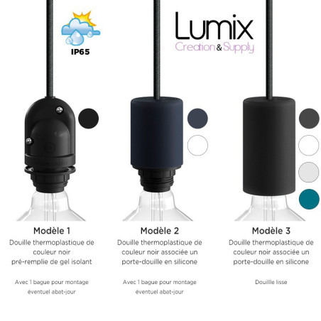 Lampe à suspendre pour l'extérieur - douille et porte-douille IP65 - câble textile IP65