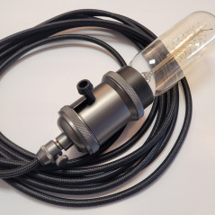 Lampe à suspendre douille vintage métal Noir satiné à interrupteur rotatif intégré