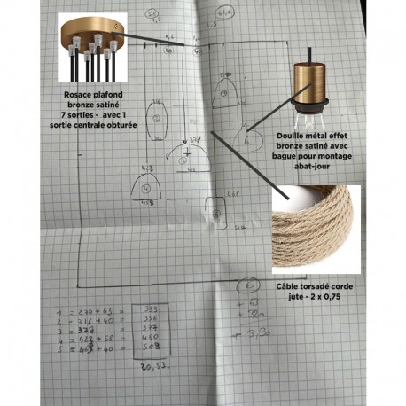 Octopus Mehrfach-Pendelleuchte, 6 Leuchten, mit E27-Metallfassung in Bronzeoptik mit Ring