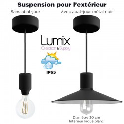 Lampe en suspension pour l'extérieur - Luminaire sur-mesure étanche IP65 - Porte-Douille silicone noire à bague