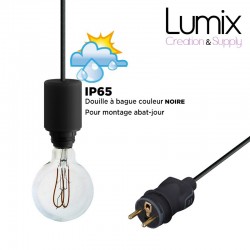 Lampe baladeuse à suspendre utilisable à l'extérieur - De 3 à 10 mètres de câble textile IP65 - 3 couleurs de douilles à bagues