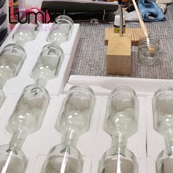 Pendant light bottle in yellow tinted glass - E14 or E27 socket of your choice