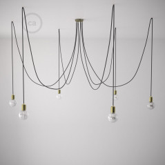 Suspension multiple câble noir et douilles dorée