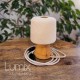 Lampe bois massif d'Aulne vernis douille E27 et câble textile lin naturel