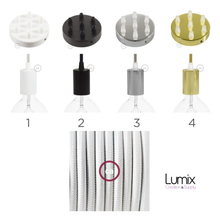 Suspension multiple OCTOPUS 7 métal - Câble textile extra-souple BLANC