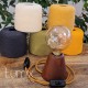 Lampe bois massif d'Aulne teinté acajou et vernis - Douille E27 et câble textile effet soie Whiskey