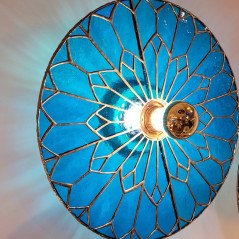 Applique murale verre Hélios BLEU 40 cm de diamètre série 3 vitrail Tiffany fait main