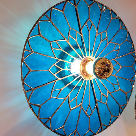 Applique murale verre Hélios BLEU 40 cm de diamètre série 3 vitrail Tiffany fait main