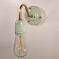 Applique véritable porcelaine verte pastel et tube col de cygne en laiton ciré ou métal vernis