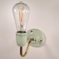 Applique véritable porcelaine verte pastel et tube col de cygne en laiton ciré ou métal vernis
