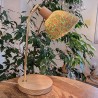 Solid oak table lamp, pure brass and fused glass American