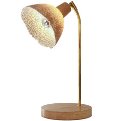 Lampe à poser en chêne massif, laiton pur et verre fusionné