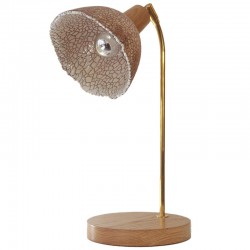 Solid oak table lamp, pure brass and fused glass