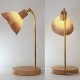 Solid oak table lamp, pure brass and fused glass