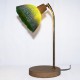 Solid oak table lamp, pure brass and fused glass
