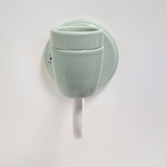 Applique véritable porcelaine vert pastel et tube col de cygne en métal peint en blanc et vernis