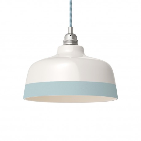 Suspension céramique blanche et liseré bleu azur - Fait main