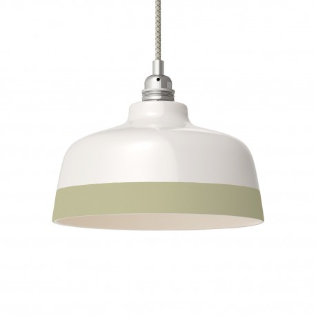 Suspension céramique blanche et liseré Vert Sauge - Fait main