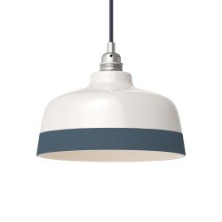 Suspension céramique blanche et liseré Bleu Pétrole - Fait main