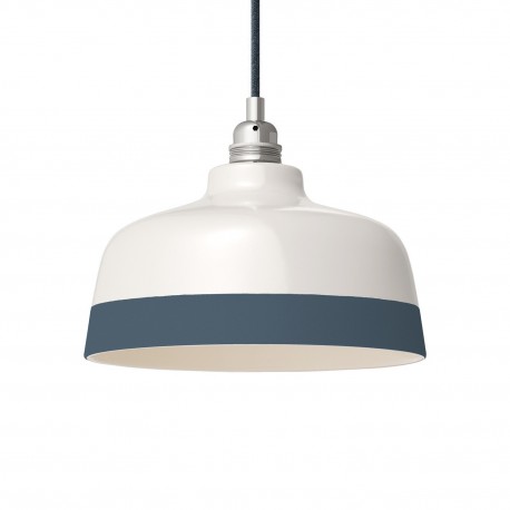 Suspension céramique blanche et liseré bleu azur - Fait main