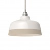 Suspension céramique blanche et liseré couleur taupe - Fait main dans nos ateliers