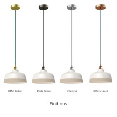 Suspension céramique blanche et liseré couleur taupe - Fait main dans nos ateliers