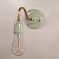 Applique véritable porcelaine verte pastel et tube col de cygne en laiton ciré ou métal vernis